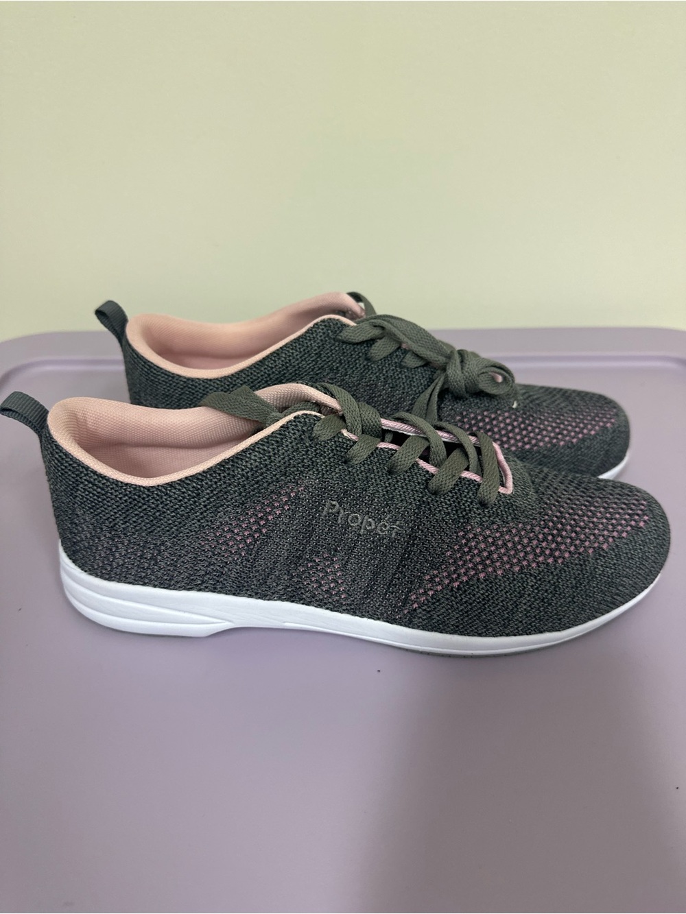 Propet Women's Charcoal Knit Sneakers with Pink Interior